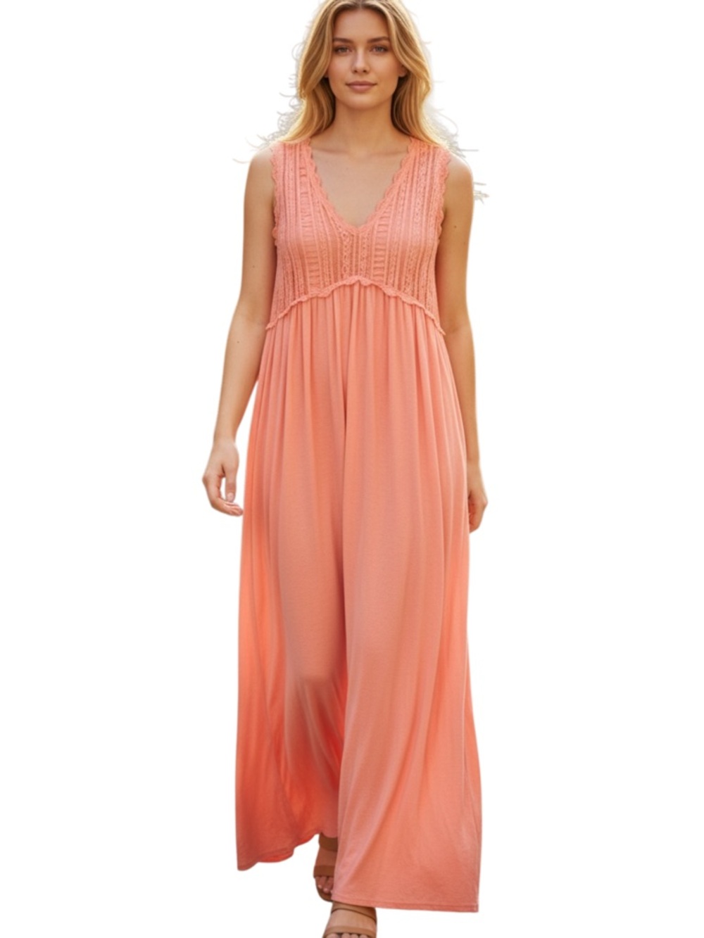 POL Lace-Trim Maxi in Peach